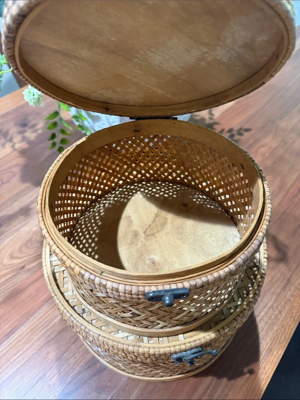 Woven Round Rattan Storage Boxes - Natural Brown 8